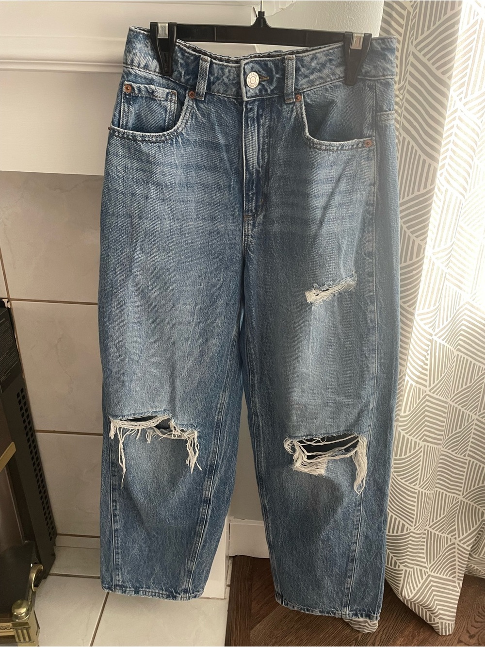 Garage Women's Light Blue Distressed Ample Baggy Barrel Wide Leg Jeans